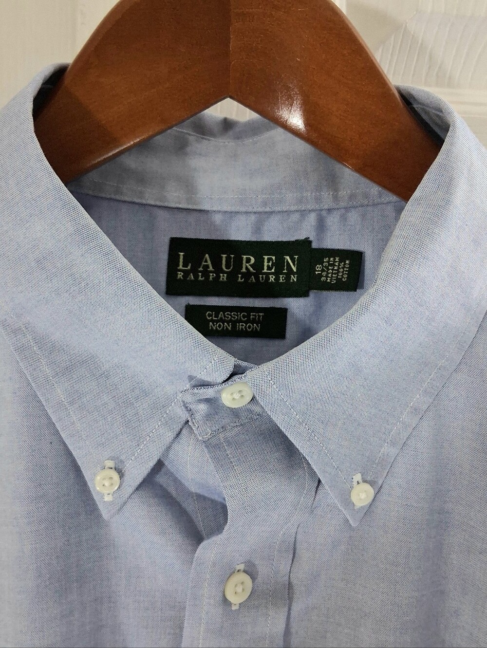 Lauren Ralph Lauren Blue Dress Shirt 18 34/35 Classic Fit Flaw